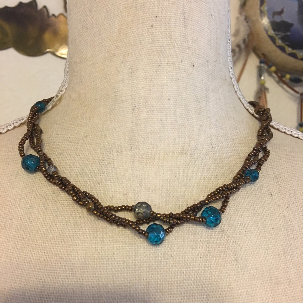 Vintage triple strand twisted seed bead necklace